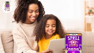 Mum and daughter playing educational games